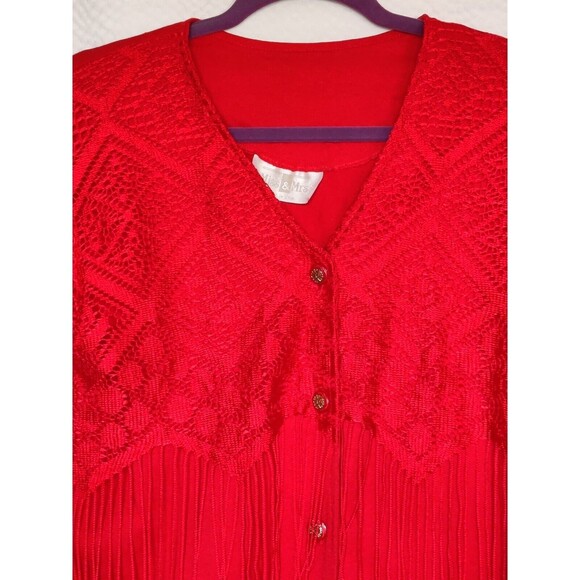 Miss‎ & Mrs Womens Top Red Fringe Lace Vintage USA - Picture 3 of 5